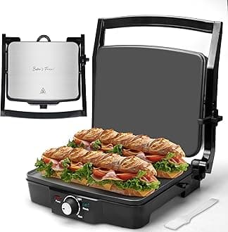 - Panini Press Electric Griddle, Panini Grill Press Sandwich Maker Press, Grilled Cheese Maker, Sandwichera Electrical, Browning Control, Non Stick Surfaces, 4-Slices, Stainless Steel