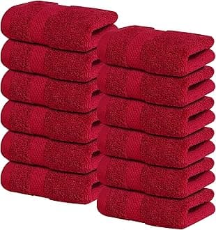 – Infinitee Xclusives [12 Pack] Premium Burgundy Wash Cloths and Face Towels, 33cm x 33cm 100% Cotton, Soft and Absorbent Washcloths Set - Perfect for Bathroom, Gym, and Spa