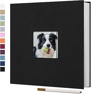 Vienrose Large Adhesive Photo Album Scrapbooking 40 Pages Linen Bound Photo Book DIY Length 33 x Width 32 cm with Metallic Pen