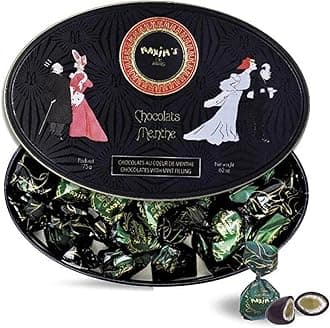 Maxim's De Paris - Chocolate Covered Mint Candies in a Luxurious Oval Tin Box Black and Gold, Belle Epoque Design, 175 g