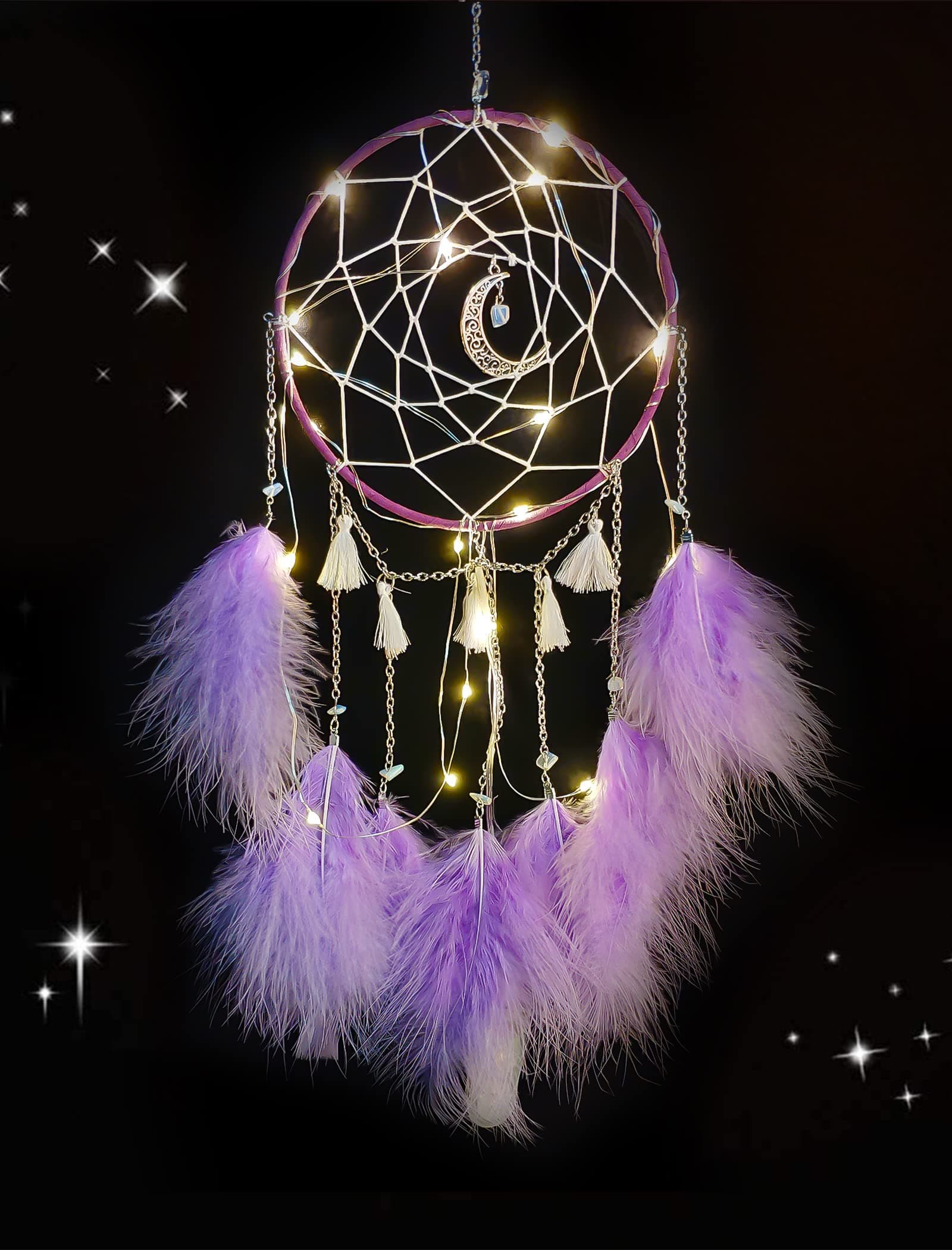 Nice Dream LED Dream Catcher, Handmade Dream Catchers for Bedroom Wall Hanging Decorations Ornaments Craft (Purple)