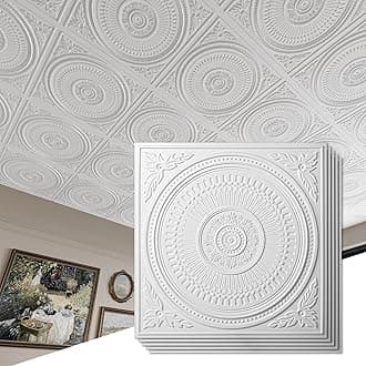 Art3d 12-Pack Drop Ceiling Tiles 2x2 FT, Decorative Easy Install PVC Ceiling Panels for Interior Kitchen Bathroom Basement, 24x24 Inch, White