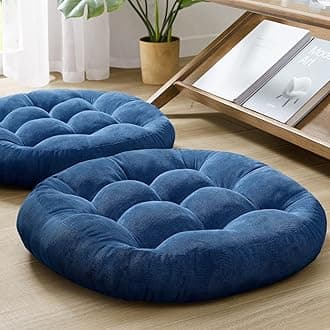 Degrees of Comfort Floor Cushion Pillow Set of 2, Round Large Pillows Seating for Adults, Tufted Corduroy Floor Cushions for Living Room Tatami, Navy Blue, 22 Inch