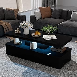 oneinmil Modern LED Coffee Table, 40 Inches Living Room Tables with 16 Colors LED Lights, Double-Layer Design, Stylish Coffee Tables for Living Room, Home, Office, Black