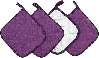 Cotton Pot Holders Cotton Made Machine Washable Heat Resistant Everyday Kitchen Basic Terry Pot Holder, Hot Pads, Trivet for Cooking and Baking Set of 4 (Eggplant)