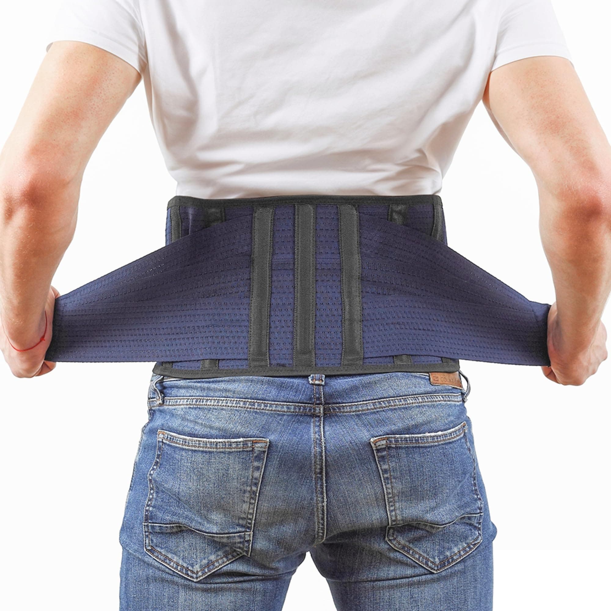 AVESTON Back Support Lower Back Brace for Back Pain Relief: Thin Breathable Rigid 6 ribs Adjustable Lumbar Support Belt for Men/Women Keeps Spine Straight and Safe β Belly size 32-37" Medium