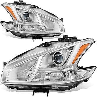 Auto Dynasty Headlights Assembly Compatible with 09-14 Nissan Maxima, Halogen Models Factory Style Projector Headlights, Driver and Passenger Side, Chrome Housing