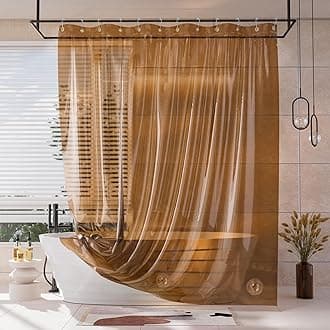 AmazerBath Shower Curtain Liner, 100% EVA Clear Amber Heavy Duty Shower Liner, 72x72 Luxury Plastic Weighted Shower Curtain for Bathroom with 3 Heavyweight Clear Stones and 12 Rustproof Brass Grommets