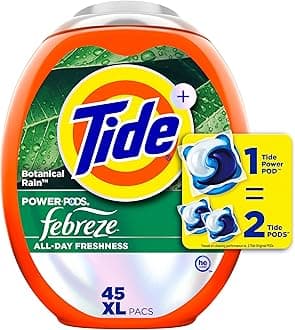Power Pods with Febreze Laundry Detergent Pacs, 45 Count, Botanical Rain Scent, All-Day Freshness