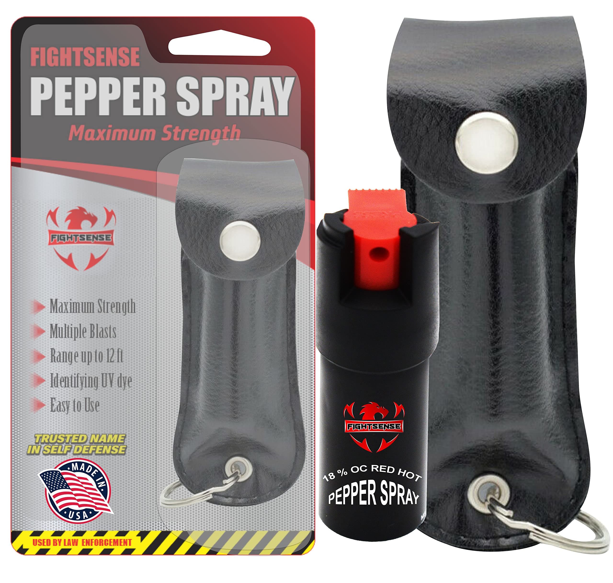 Self Defense Pepper Spray - 1/2 oz Compact Size Maximum Strength Police Grade Formula Best Self Defense Tool for Women W/Leather Pouch Keychain