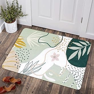 Lahome Green Washable Area Rug - 2x3 Botanical Print Small Rug Modern Abstract Non-Slip Minimalist Art Area Rug Accent Distressed Throw Rugs Floor Carpet for Living Room Bedroom Entryway Rug