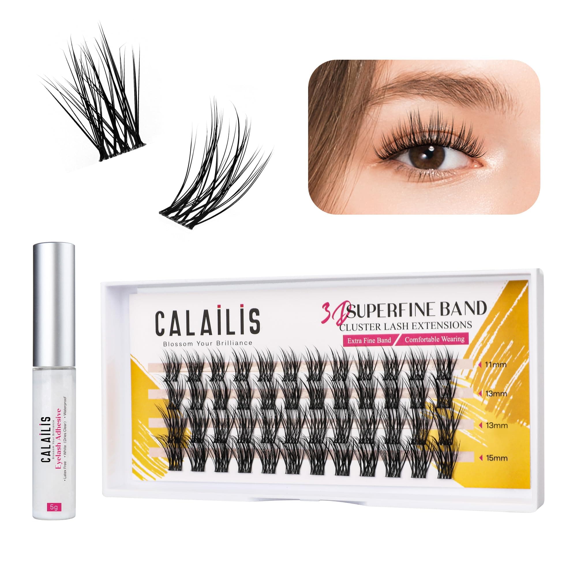 Individual Lashes, DIY Eyelash Extensions, Super Thin Glue-based Band, Natural Look Reusable,11/13/13/15mm, Lasting for 48 Hours Individual DIY Eyelashes(LR01)