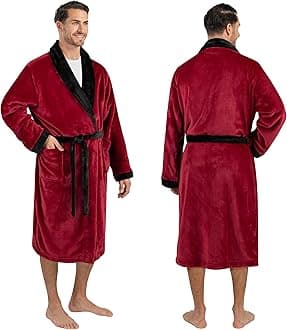 Mens Soft Robe Bathrobe for Men, Lightweight Fleece Male Robe Long Bath Shower Spa