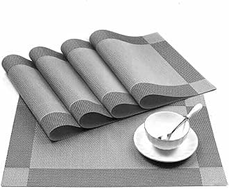 4Pcs Placemats for Dining Table 45 * 30cm Easy to Clean Plastic Washable Placemat for Kitchen Table Indoor Outdoor Table Mats Heat-resistand Washable Woven Vinyl Table Mats (Gray)