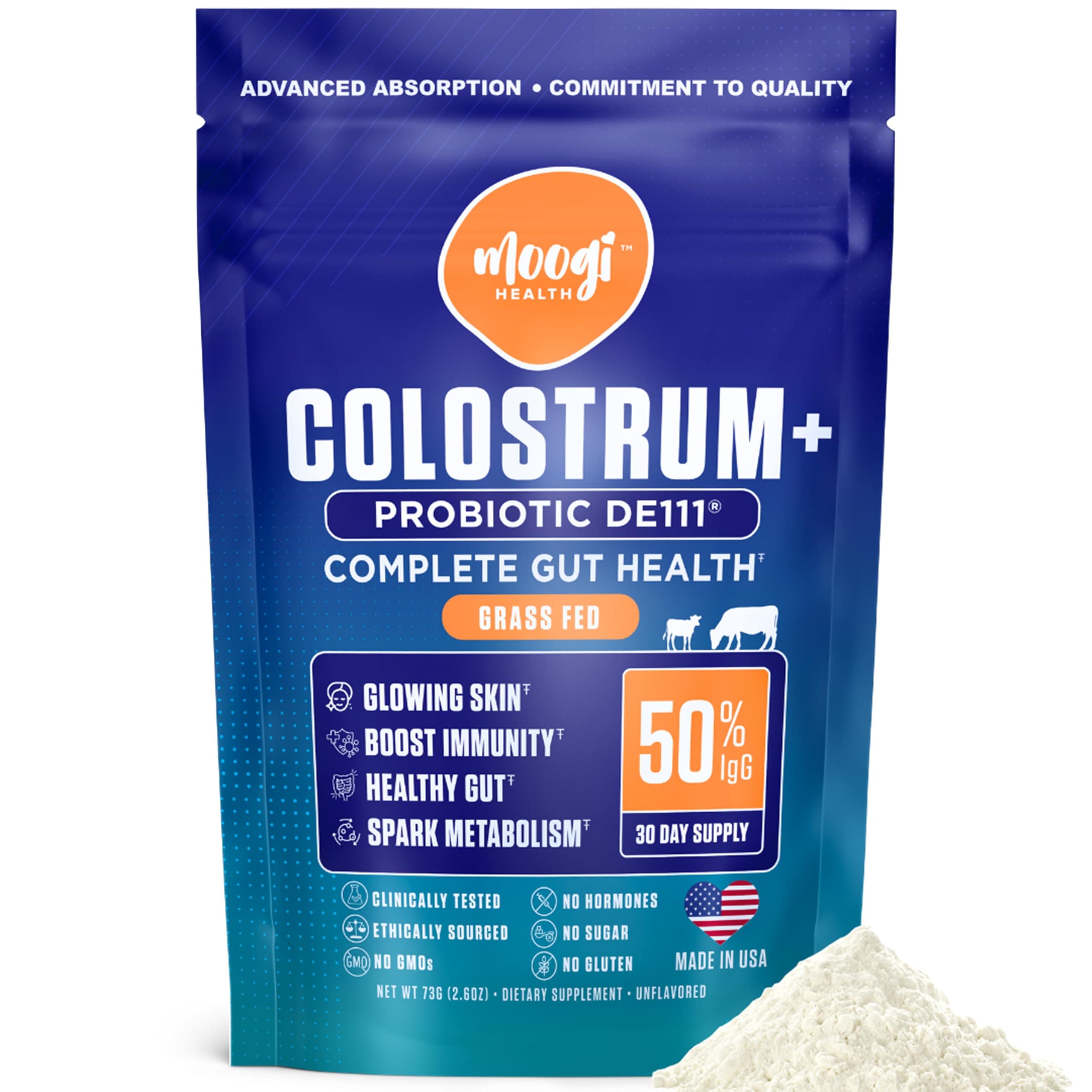 Moogi Performance+ Colostrum + DE111® Probiotic – 30-Day Supply – Advanced Gut & Immune Support – Grass-Fed, Shelf-Stable, Sugar-Free – Amazon Exclusive