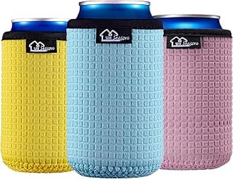 WKieason 12oz Standard Can Sleeves Insulators Sleeves Standard Can Covers 12OZ Beer Bottle Sleeves Coolers Holder Non-slip Neoprene Can Coolier Sleeves 3PC Pack (Yelllow/Light blue/Purple)