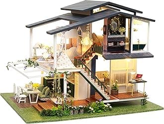 Dollhouse Miniature with Furniture,DIY Dollhouse Kits Mini Handmade Craft with Dust Proof Cover and Music Movement,1:24 Scale Creative Room Gift for Adult Friend Lover