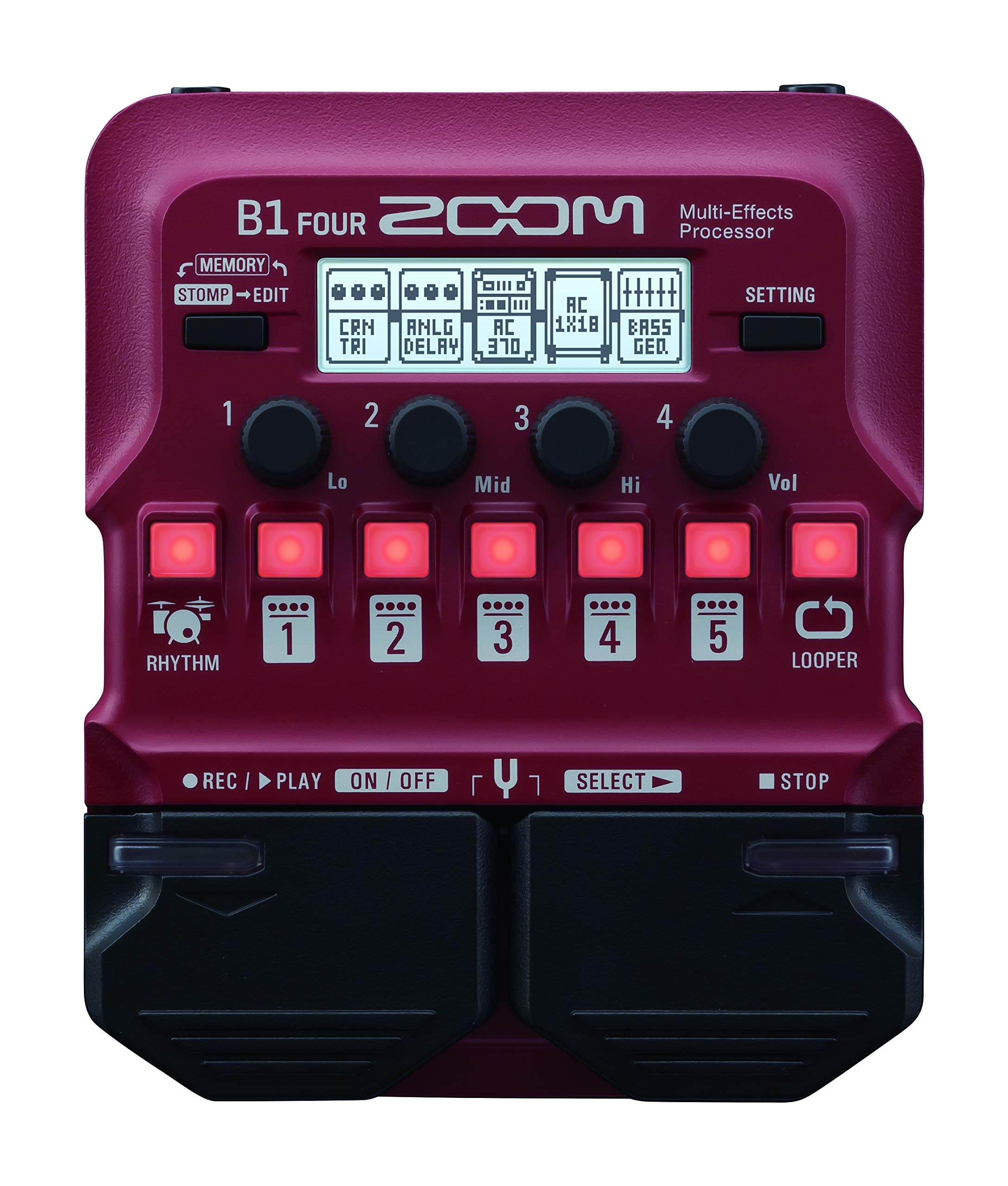 Zoom B1 FOUR Bass Multi-Effects Processor with 70+ Built-in Effects, Amp Modeling, Looper, Rhythm Section, Tuner, Battery Powered
