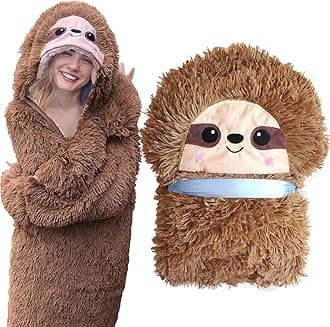 Sloth Blanket for Adults Sloth Hooded Blanket Sherpa Fleece Sloth Hoodie Cloak Wrap Sloth Gifts for Girls Women Men Kids Fluffy Warm Cozy Plush Wearable Throw