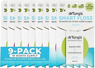 DrTung's Smart Floss - Natural Floss, PTFE & PFAS Free Floss, Gentle on Gums, Expands & Stretches, BPA Free Floss - Natural Dental Floss Cardamom Flavor (Pack of 9)