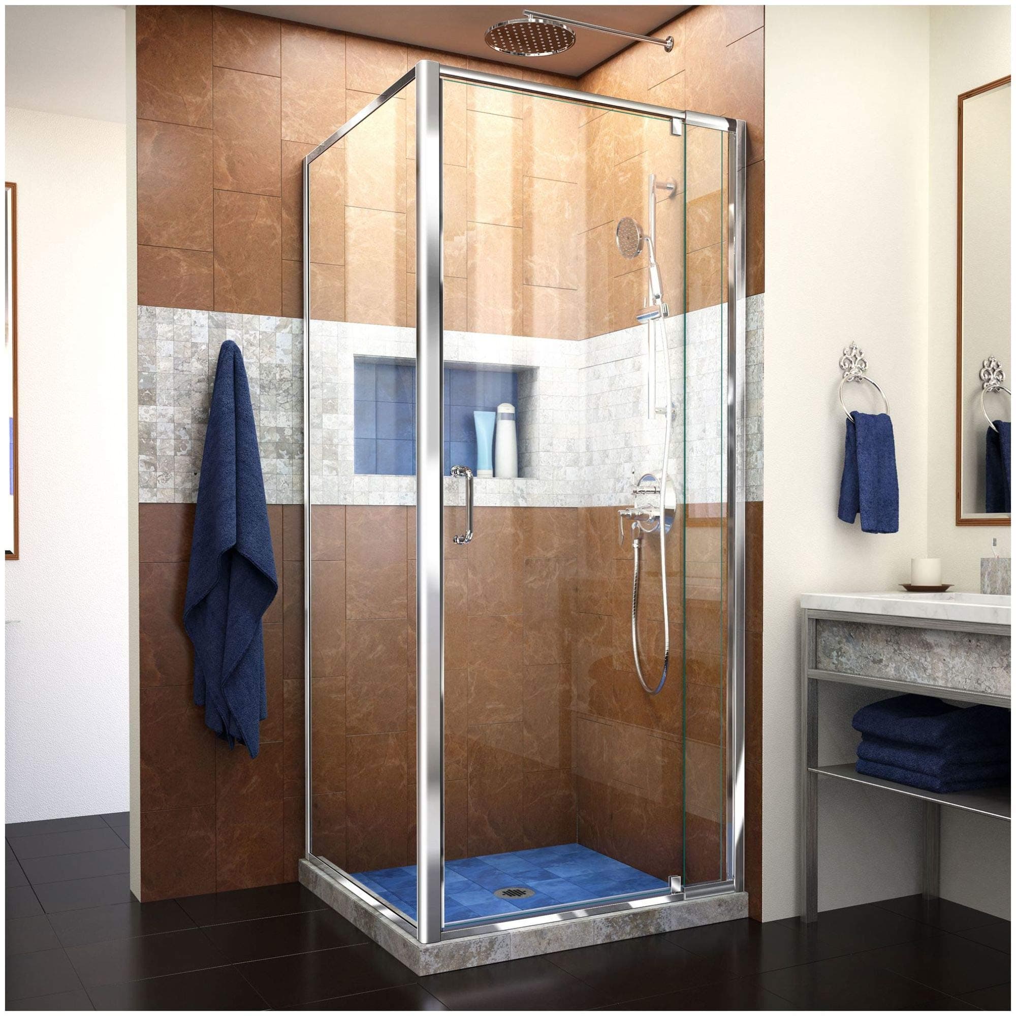 DreamLine Flex 30 1/2 inch D x 28 7/16 - 32 7/16 inch W x 72 inch H Semi-Frameless Pivot Shower Enclosure in Chrome