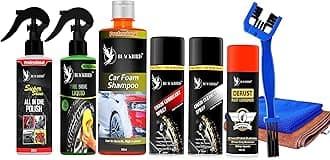 BLACKBIRD Bike Care Kit 1pc Each- Chain Lube 220ml, Chain Cleaner 220ml, De-Rust 120ml, Chain Clean Brush, Foam Shampoo 500ml, All in One Polish 250ml, Tyre Shine Liquid 250ml & 2pc Microfiber Cloth