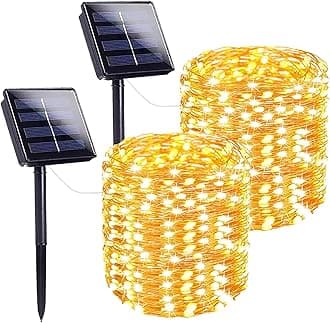 Extra-Long 144FT Solar String Lights for Outside, 2 Pack 400LED Solar Fairy Lights Outdoor Waterproof, Copper Wire with 8 Modes Solar Twinkle Lights for Tree Garden Party Patio Xmas Decor (Warm White)