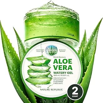 Nature Republic Mild & Moisture Aloe Vera Watery Gel (2 PCS) | Hydrating & Moisturizing, Fast-Absorbing Non-Sticky, Aftersun & Aftershave Soothing Gel for Face & Hair, Korean Skincare, All Skin Types