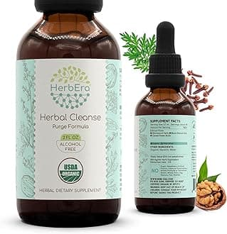 HerbEra Herbal Cleanse Organic Alcohol-Free Tincture | Detox and Cleanse Formula, Extract Supplement | Organic Wormwood Herb, Black Walnut Hull, Cloves Flower Buds | Purge Extract (2 fl oz)