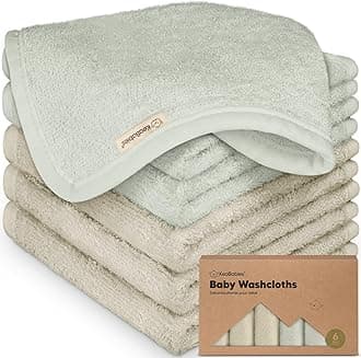 6-Pack Baby Washcloths – Soft Absorbent Viscose from Bamboo Washcloths for Face, Body, Baby Towels for Newborn, Kids, Toddlers, Infant,Gentle on Sensitive Skin,10x10 Reusable Face Towels(Stone/Dove)