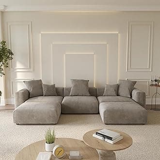 WJShome Cloud Couch Modular Sectional Sofa,141.73" U Shaped Sofa with 2 Ottomans,Brown Corduroy Couch 5 Seater,Convertible Sectional Sofa for Living Room,Cushion Covers Removable& Washable