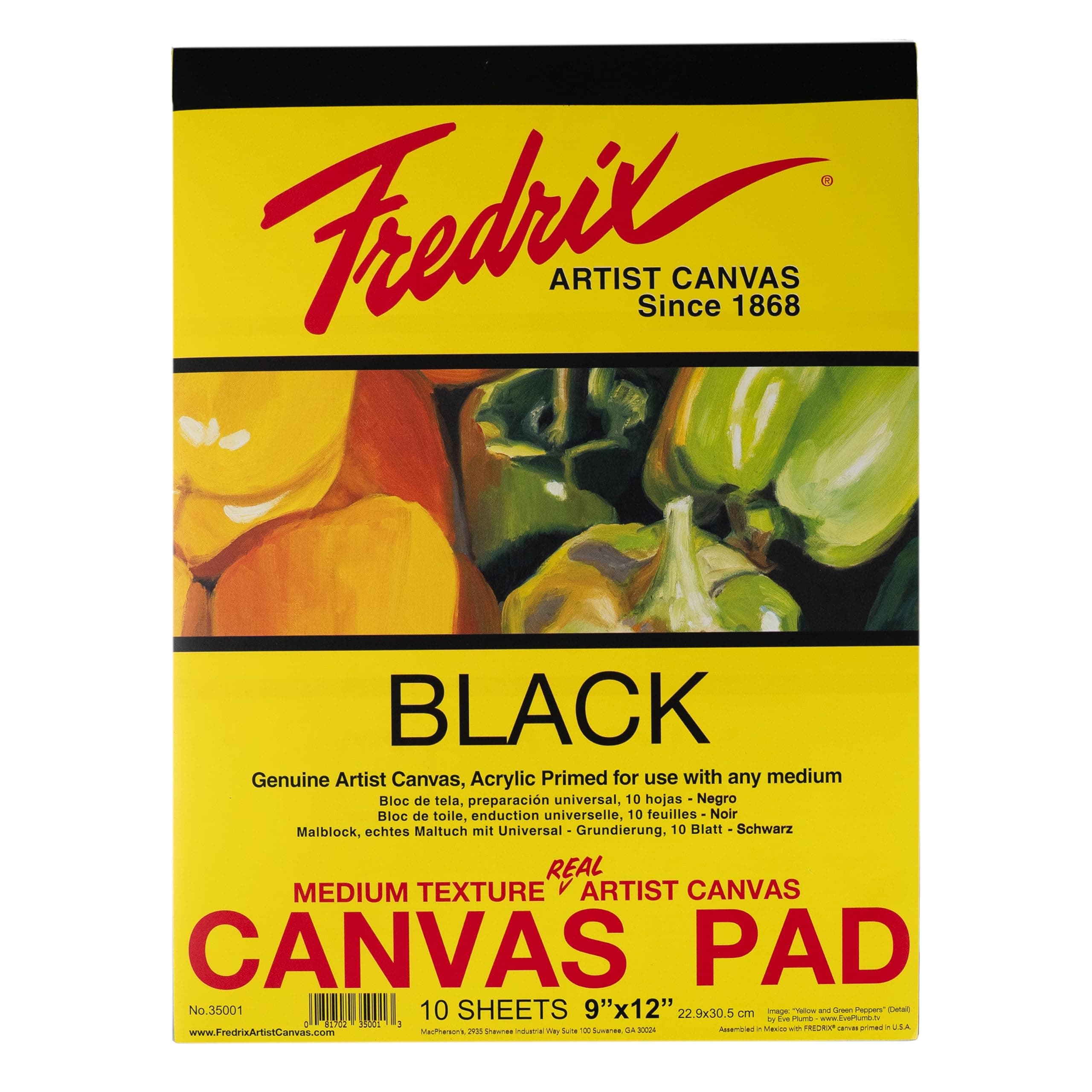 Fredrix 35001 Black Canvas Pad, 10 Sheets, 9 By 12 Inches