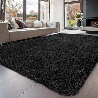 Sour Lemon Rugs Living Room 200x300cm, Black Area Rugs for Bedroom, Washable Anti Slip Extra Large Shaggy Soft Rug Fluffy Modern Floor Carpets Mat Beside Carpet for Kids Living Room