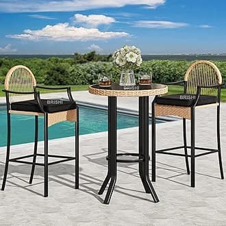 BRISHI Outdoor Bar Set Garden Patio Bar Set 1 +2 2 -Chairs and 1- Table Set Balcony Bar Table with Stool Set (Dark Cream)