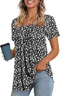 LONGYUAN Womens Tunic Tops 2026 Short Sleeve Shirts Summer Casual Tee Comfy Blouses S-4XL
