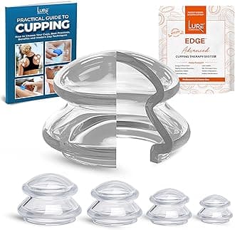 LURE Home Spa Cupping Massage Kit - The Most Recommended Therapy Set for Muscle Soreness, Pain Relief, Injury Recovery, Toning & Cellulite Professional Medical Grade 4 Cups, Clear