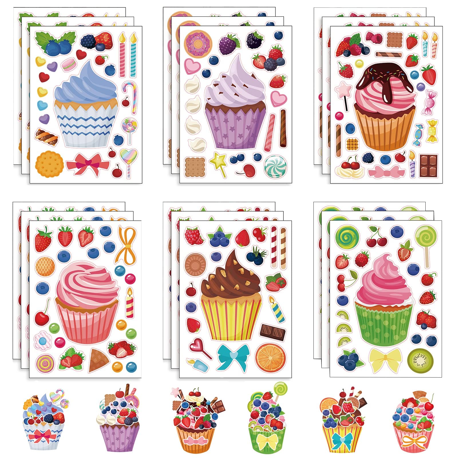 24 Sheets Cupcake Make a Face Sticker Sheets for Kids Todders Activities, Make Your Own Stickers for Kids Birthday Party Favor Supplies Craft