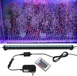 Submersible Aquarium Light, Fish Tank Light with Air Bubble Hole, RGB Color Changing Brightness Adjustable IP68 Waterproof Remote Control LED Light for Aquarium Fish Tank 20 inch