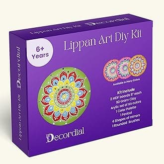 Lippan Art Materials DIY kit for Kids 8" 2 Round MDF Board Art and Craft Material kit for Adults, Girls and Kids, Home Decor Item, Wall Decoration