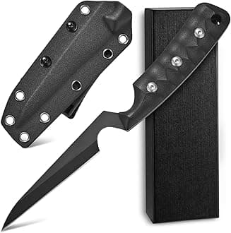 Ccanku C1291 Fixed Blade Knife Outdoor Camping Hunting Field Knife D2 Blade with Black G10 Handle Waist Clip EDC Kydex Sheath(Black) …