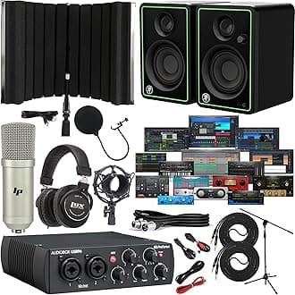 AudioBox USB 96 Recording Bundle with Studio Monitors, Condenser Mic, Isolation Shield & Software – Complete Home Studio Kit for Music Production & Podcasting