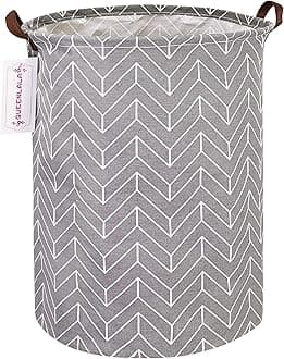 QUEENLALA Large Storage Basket,Laundry Hamper/Bathroom/Home Decor/Collapsible Round Storage Bin,Boys and Girls Hamper/Boxes/Clothing (Grey Wheat)