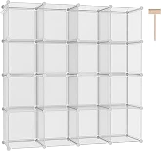 C&AHOME Cube Storage Organizer, 16-Cube Shelves Units, Plastic Storage Cubes, DIY Closet Organizer, Modular Closet Storage Shelf Ideal for Home, 48.4" L × 12.4" W × 48.4" H Transparent Twill UPCS16T