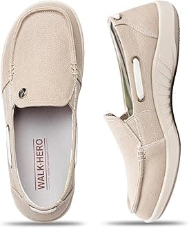 Womens Slip On Shoes - Casual Boat Loafers Shoes for Women with Arch Support - Plantar Fasciitis Canvas Sneakers for Daily Walking