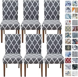 SPRINGRICO Chair Covers for Dining Room 6 Pack, Stretch Dining Chair Cover, Washable Spandex Kitchen Parsons Chair Slipcovers, Removable Seat Protector for Home or Party ( Set of 6, Gray GEO)