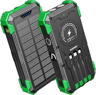 Sudrov Solar Charger Power Bank, 42800mAh Wireless Portable Charger with USB-C in/Output, QC3.0 Fast Charging 15W 4 Ports Outdoor Battery Pack Built-in Dual Led Flashlights for iPhone Samsung etc