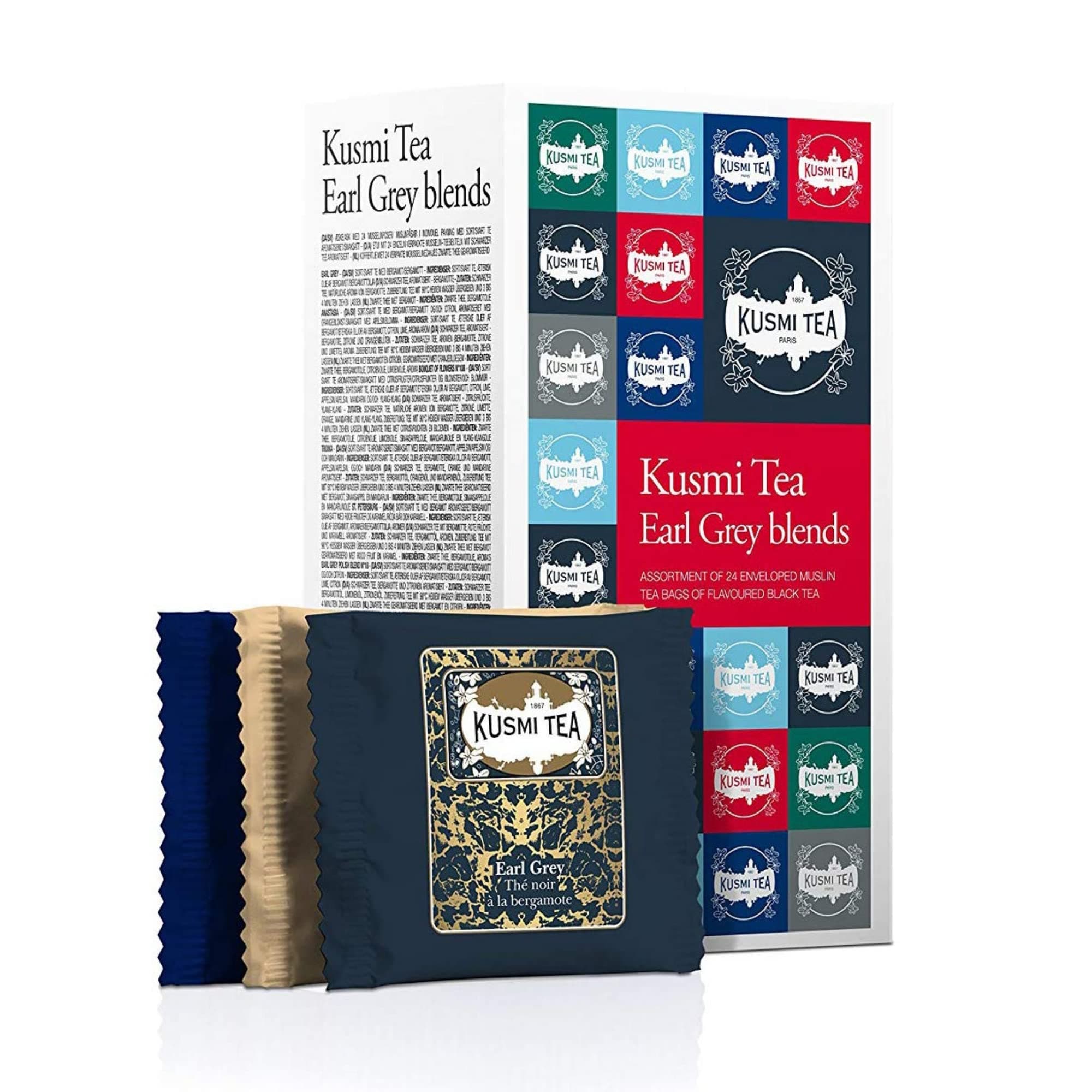 Kusmi Tea Earl Grey & Intense Gift Set - 24 Enveloped Muslin Tea Bags - Includes Earl Grey, Anastasia, Prince Vladimir, Bouquet of Flowers No.108 & St. Petersburg