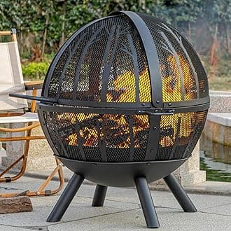 35 Inch Wood Burning Fire Pit with BBQ Grill, Heavy Duty Fire Pits Ball for Outside with Spark Screen & Removable Ash Pan, Outdoor firepit & Fireplace for Garden, Yard, Camping…