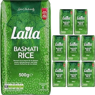 Laila Basmati Rice (8 x 500g Packs), Aromatic Rice Basmati-Style