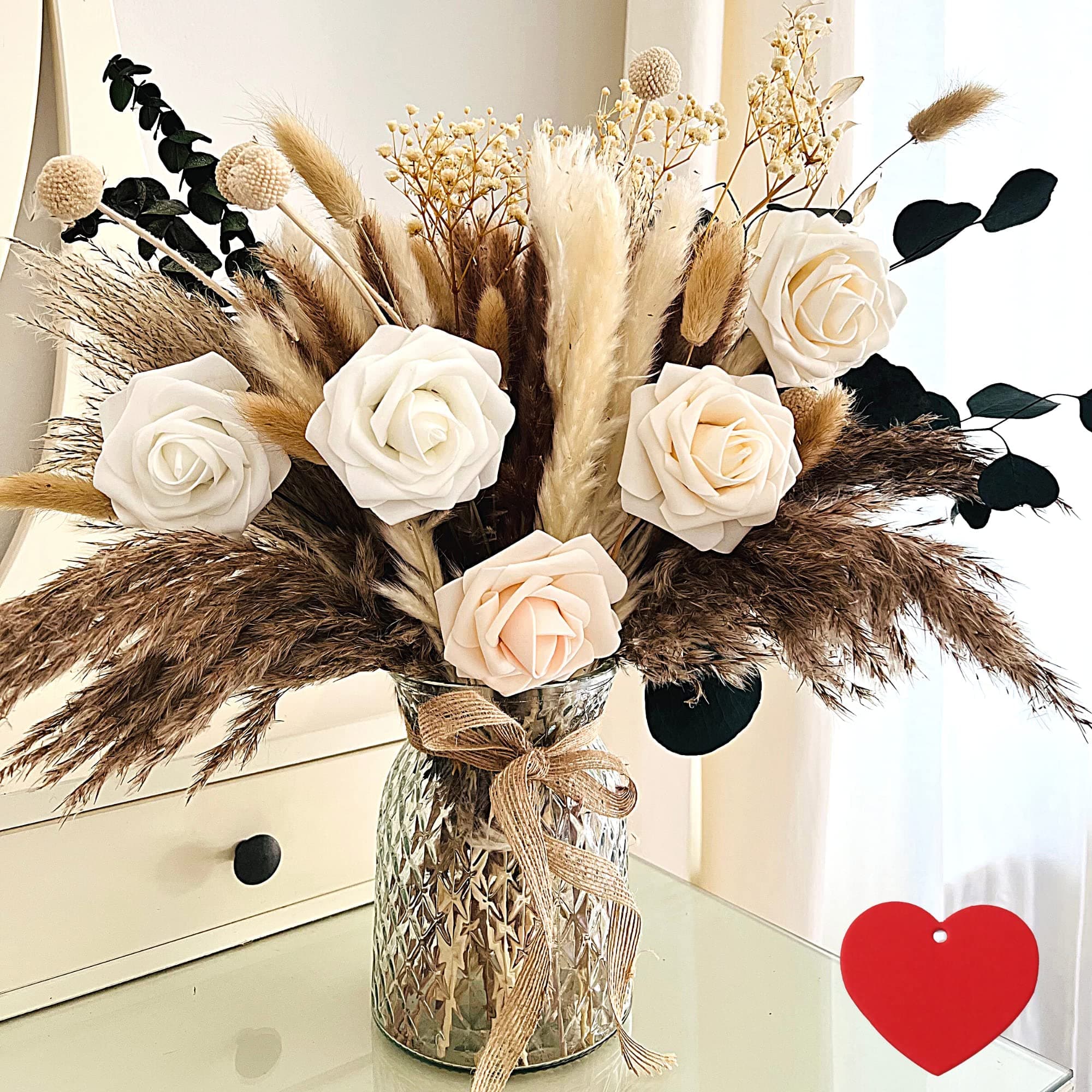Artificial Flowers In Vase For Dining Table Centrepiece, Pampas Grass With Vase Included For Living Room Bedroom Decor, Artiticial Flowers Prime Delivery Aesthetic Room Decor
